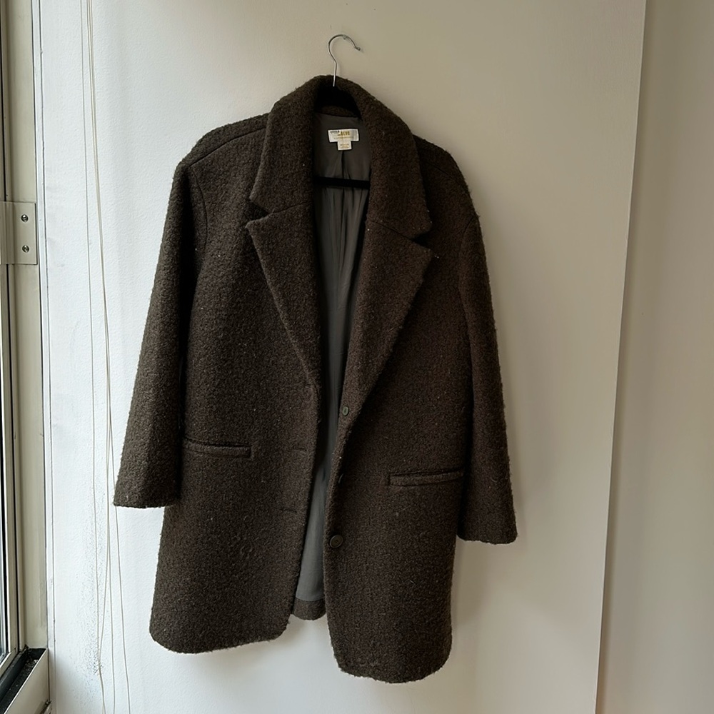 Green boucle anthro wool coat